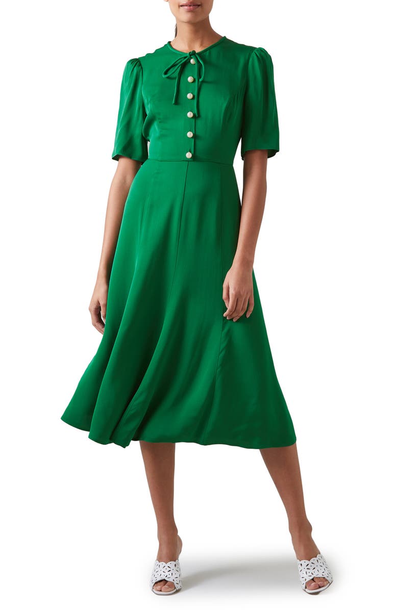 LK Bennett Montana A-Line Silk Dress, Main, color, Green