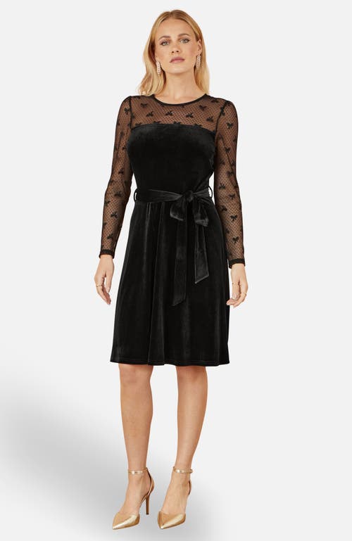 Yumi Velvet Skater Dress In Black