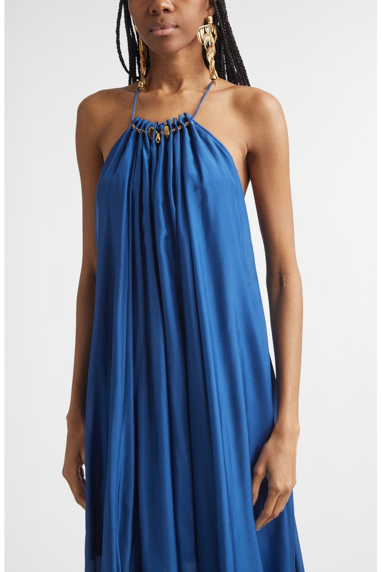 Aster Gathered Bead Silk Maxi Dress, Alternate, color, DARK COBALT