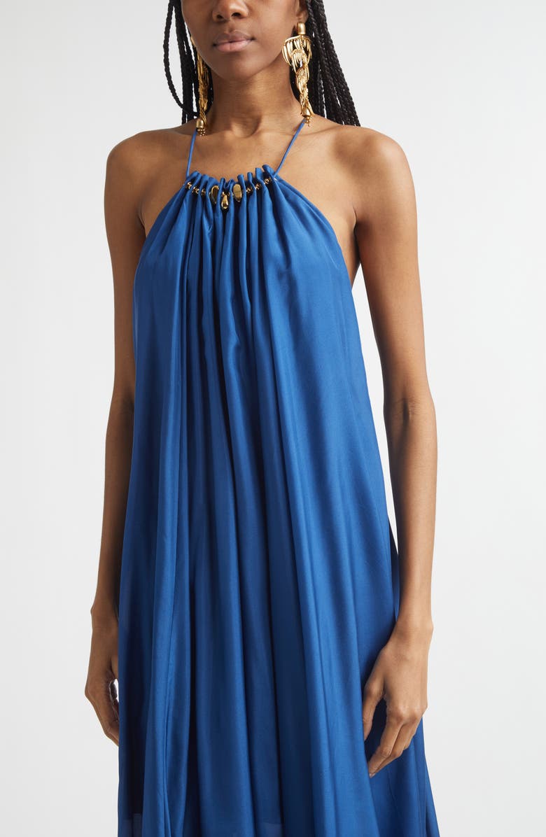 Zimmermann Aster Gathered Bead Silk Maxi Dress, Alternate, color, Dark Cobalt