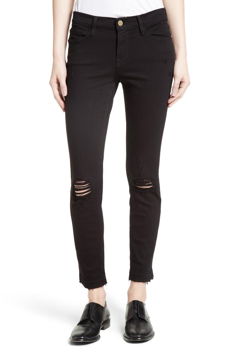 Distressed Release Hem Skinny Jeans, Main, color, LILAC FILM NOIR
