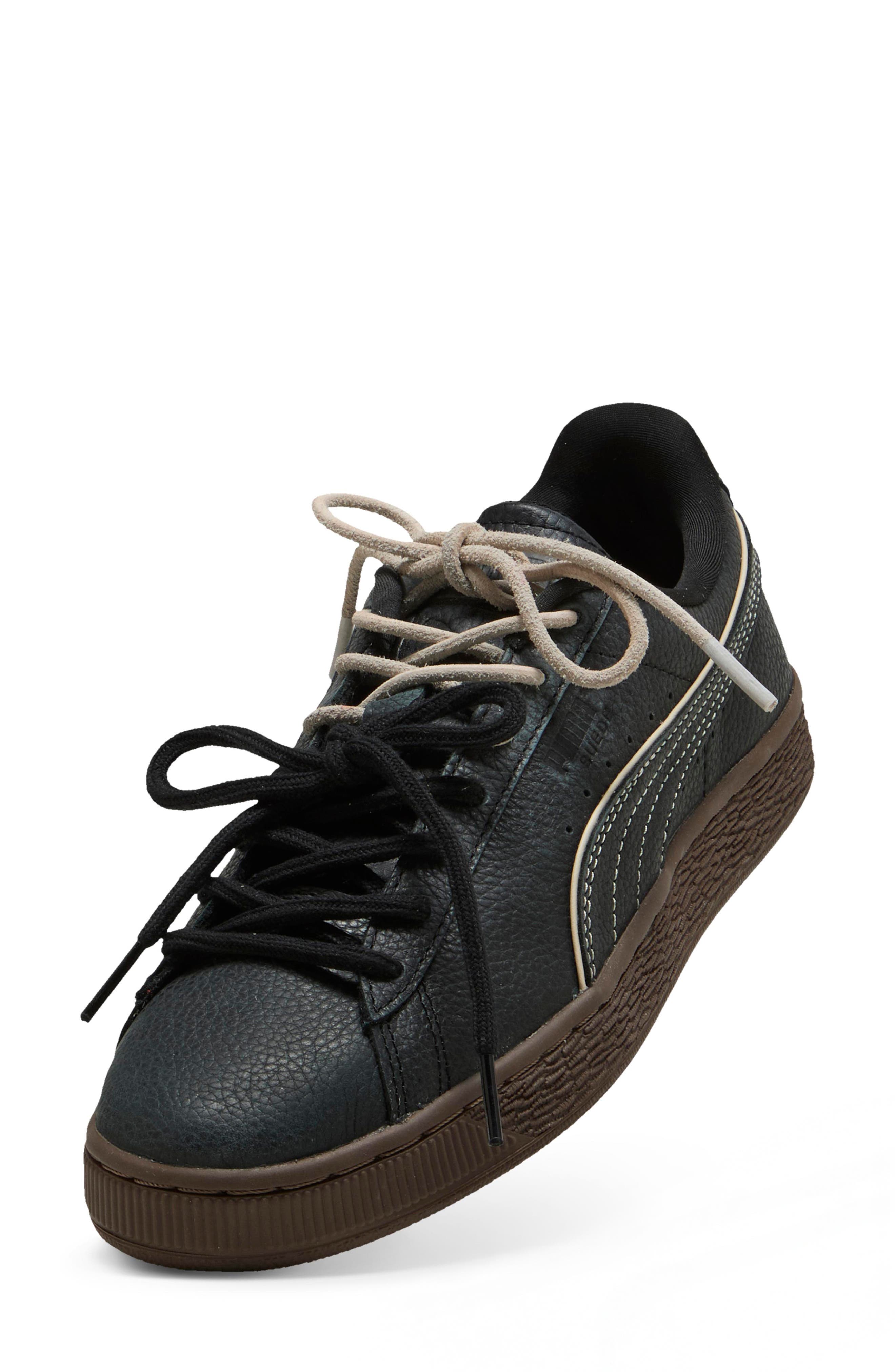 Suede Bloom Dress-Up Leather Sneaker, Alternate, color, PUMA BLACK/ CHOCOLATE