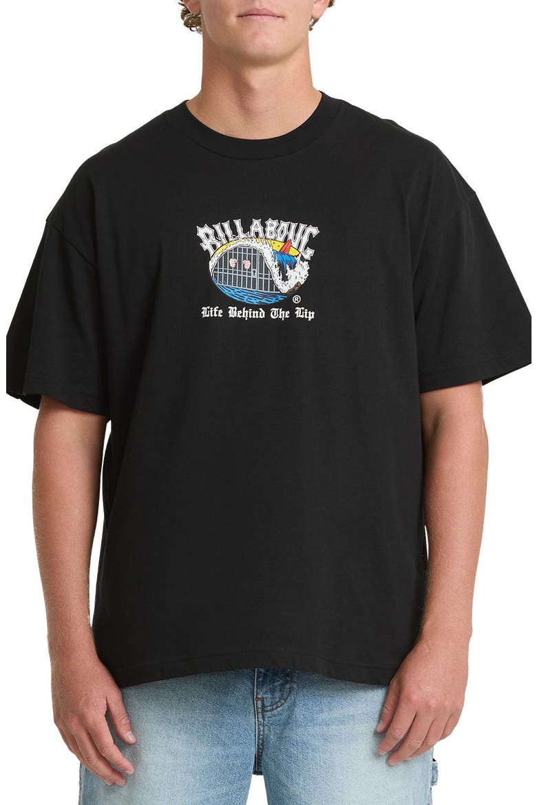 Behind the Lip OG Loose Fit Short Sleeve Performance Rashguard, Main, color, BLACK