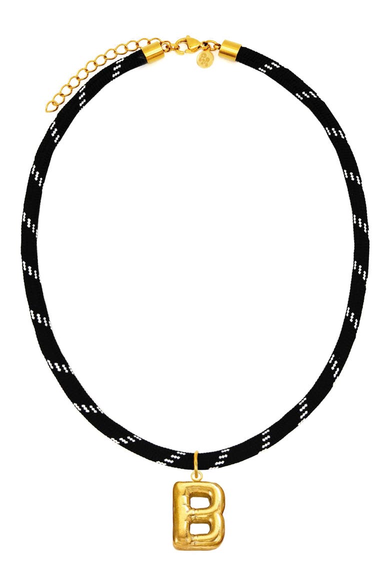 Bubble Initial Pendant Cord Necklace, Main, color, BLACK-B
