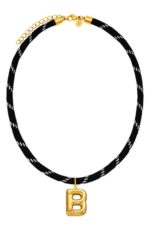 Bubble Initial Pendant Cord Necklace