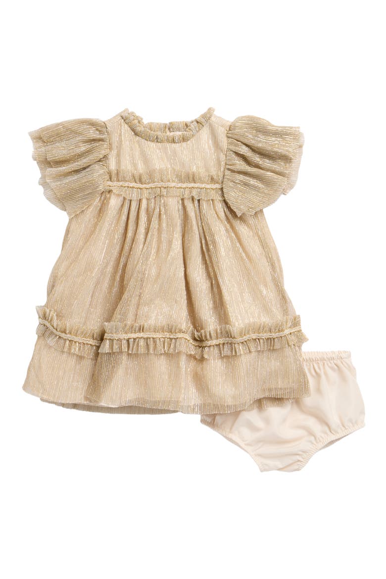Remy Sparkle Mesh Dress & Bloomers, Main, color, GOLD