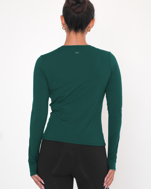 Rebody Active Raya Mid Length Compression Nylon Long Sleeve Top In Green