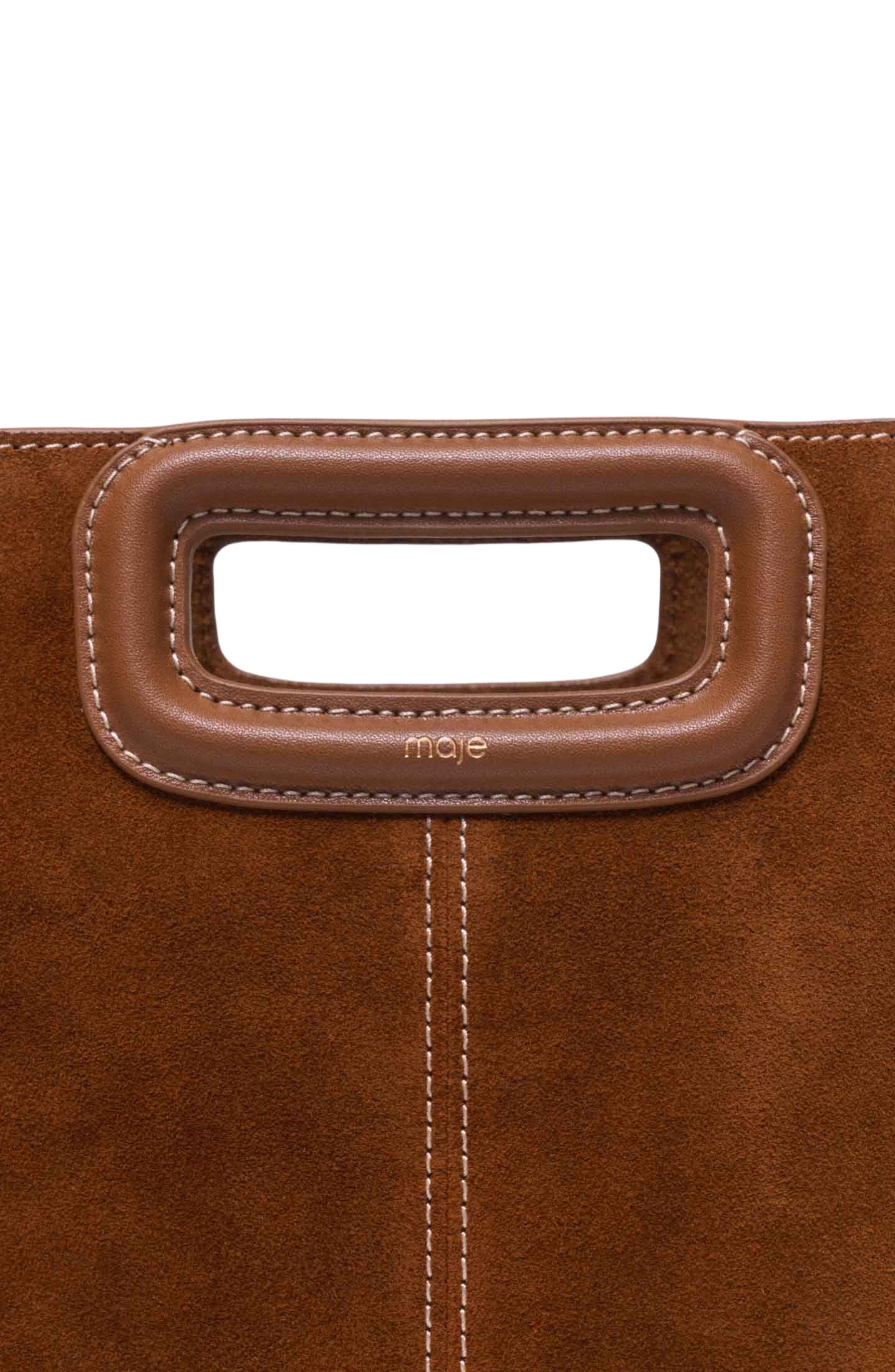 maje Topstitched suede M bag, Alternate, color, Brown