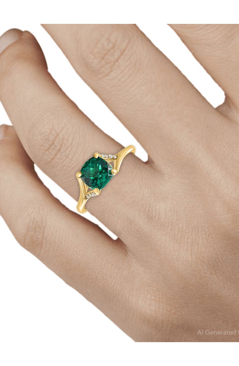 Bliss Diamond 1 1/2Ct Cushion Emerald & Diamond Ring 10k Gold Lab Grown Engagement Fashion, Alternate, color,