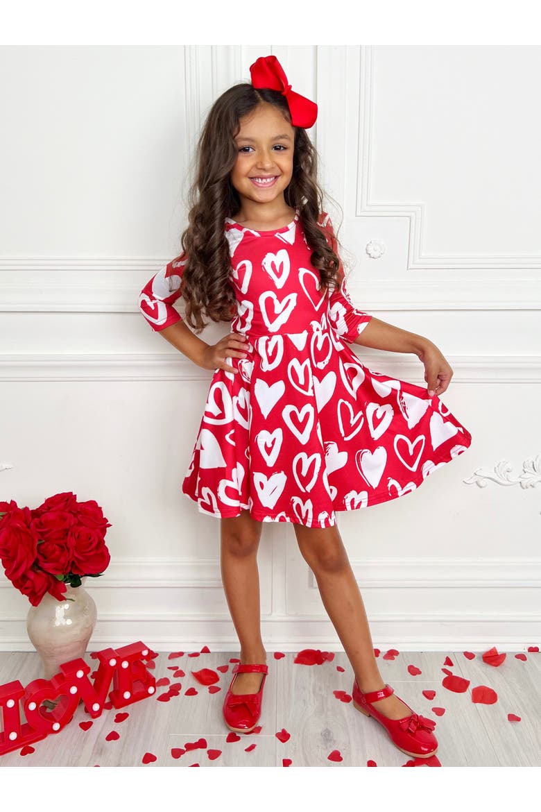 Radiant Heart Twirly Long Sleeve Skater Dress, Alternate, color, Red