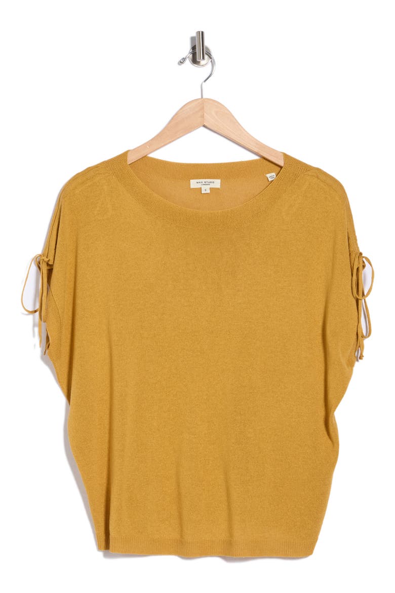 Ruched Tie Sleeve Sweater, Main, color, MUSTARD