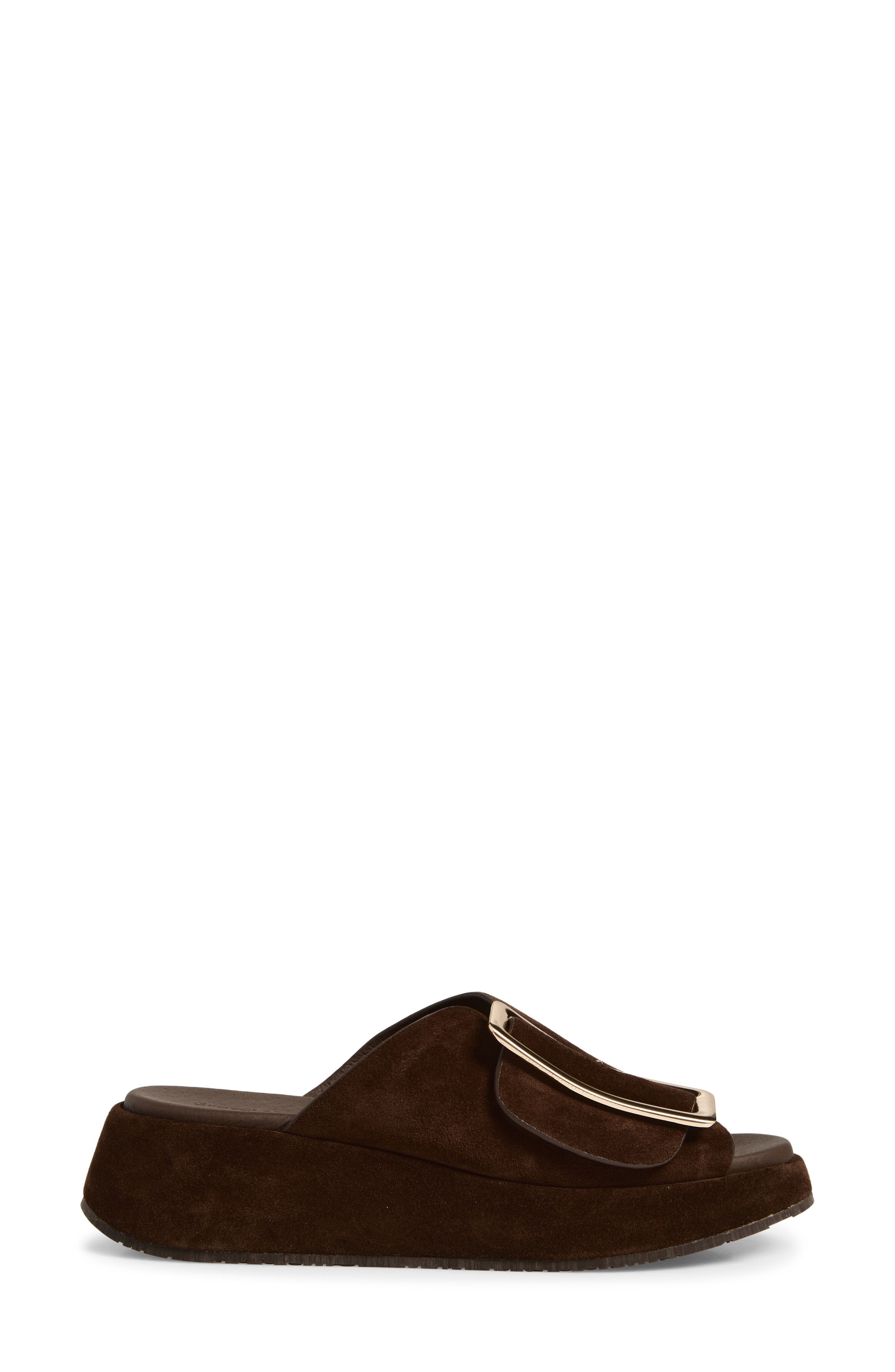 Elara Platform Slide Sandal, Alternate, color, CHOCOLATE SUEDE