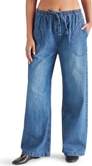 【STEVE MADDEN】PERL WIDE DENIM PANTS PERLEI Jean Wide-Leg Washed Denim Embellised Women's Pant