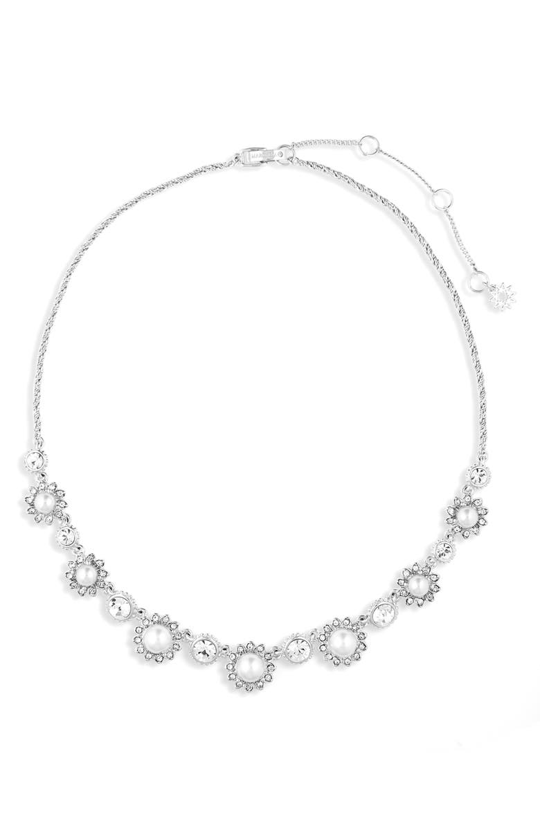 Marchesa Imitation Pearl & Crystal Frontal Necklace, Main, color, 