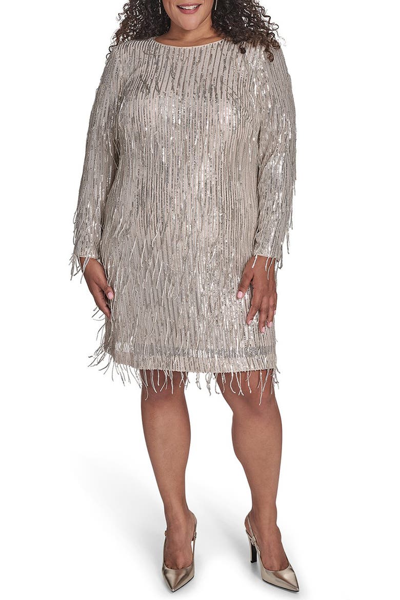 Sequin Fringe Cocktail Dress, Main, color, SIL