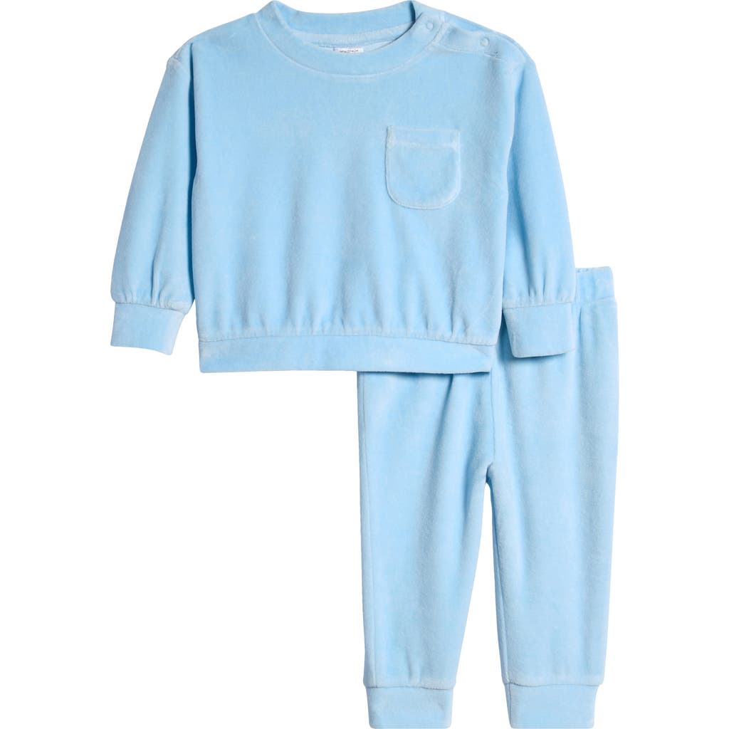 Nordstrom Velour Top & Joggers Set In Blue Falls
