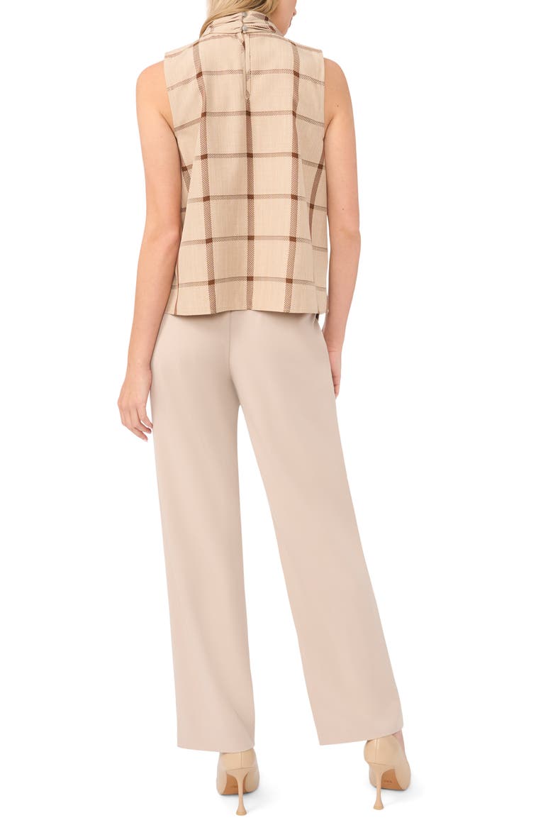 Check Tie Neck Sleeveless Top, Alternate, color, FALL CAMEL