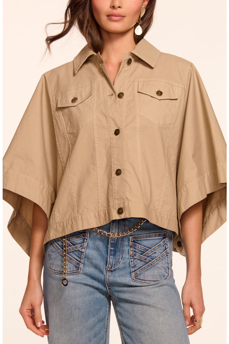 Beatrice Crop Cotton Stretch Canvas Cape, Main, color, SANDSTONE