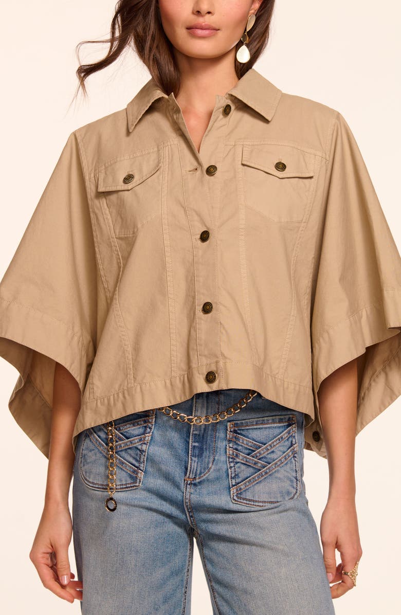 Ramy Brook Beatrice Crop Cotton Stretch Canvas Cape, Main, color, Sandstone