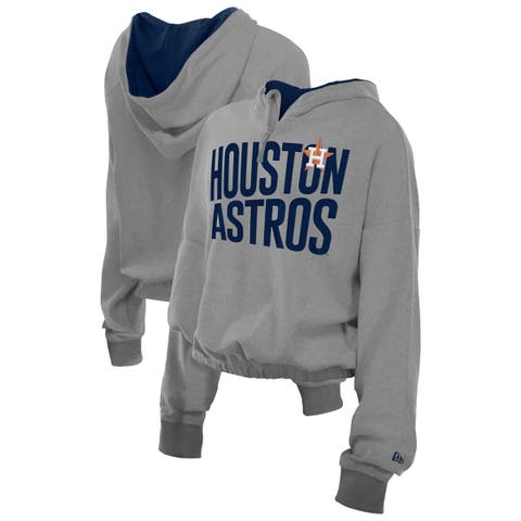 Women's New Era  Heather Gray Houston Astros Reversed Out French Terry Quarter-Zip Banded Crop Hoodie