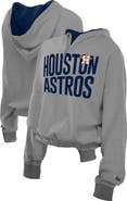 New Era Women's New Era Heather Gray Houston Astros Reversed Out French Terry Quarter-Zip Banded Crop Hoodie