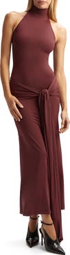 Bardot Isadora Mock Neck Tie Front Maxi Dress