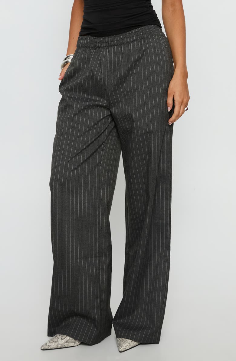 Princess Polly Jaysa Pinstripe Baggy Wide Leg Pants, Alternate, color, Grey Pinstripe
