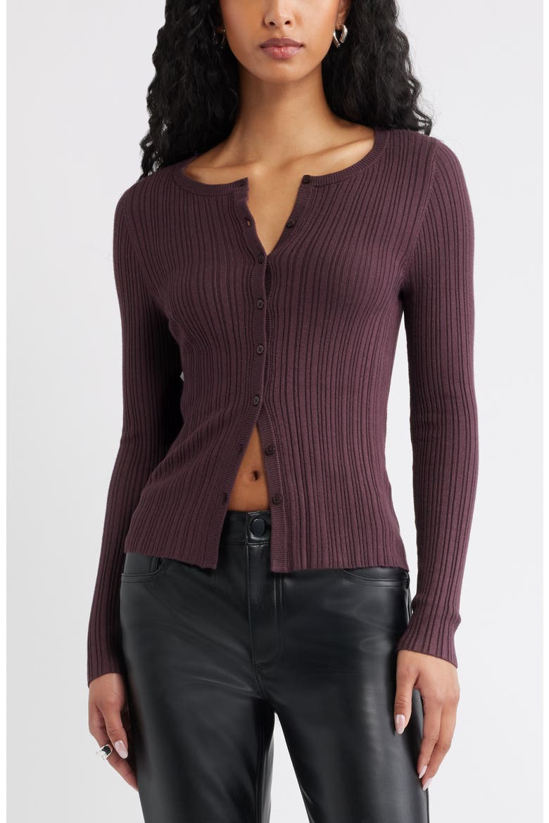 Rib Cardigan, Main, color, BURGUNDY FUDGE