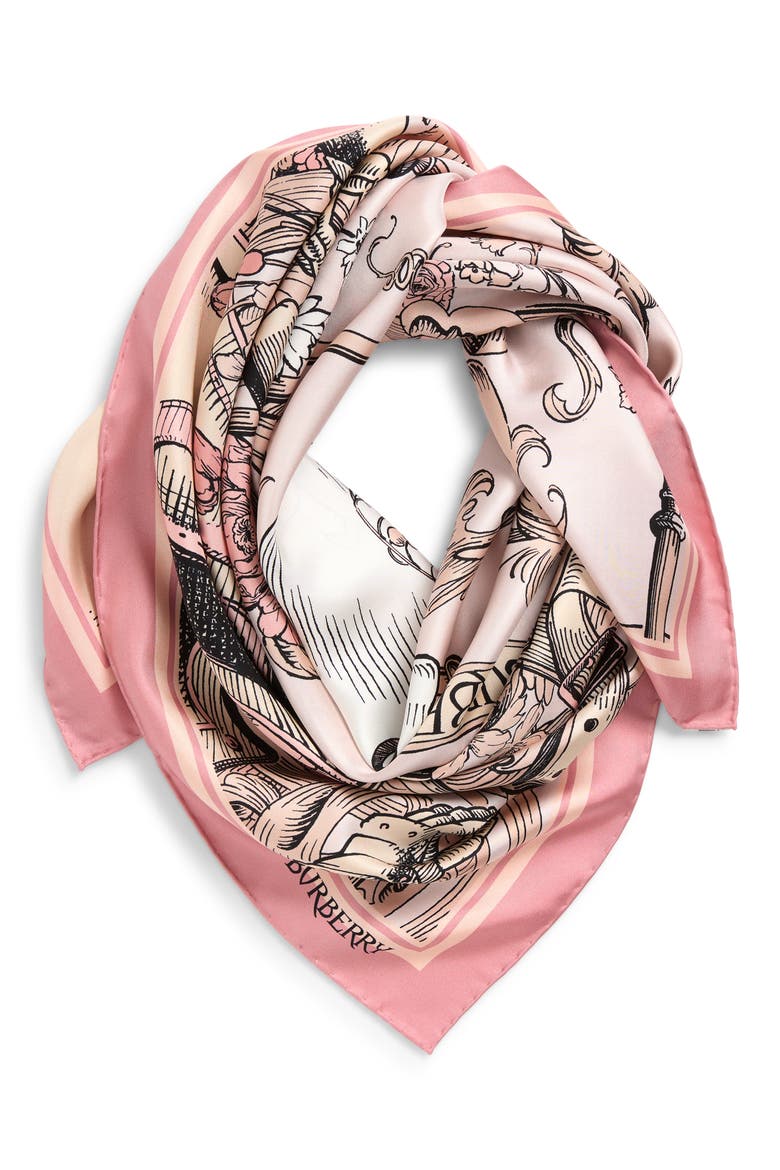 Etched Equestrian Knight Silk Square Scarf, Alternate, color, QUARTZ PINK