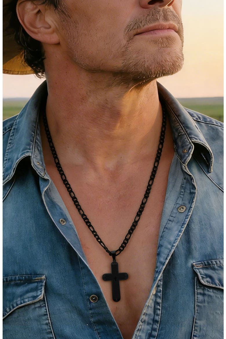 Men's Cross Pendant Necklace, Alternate, color, BLACK