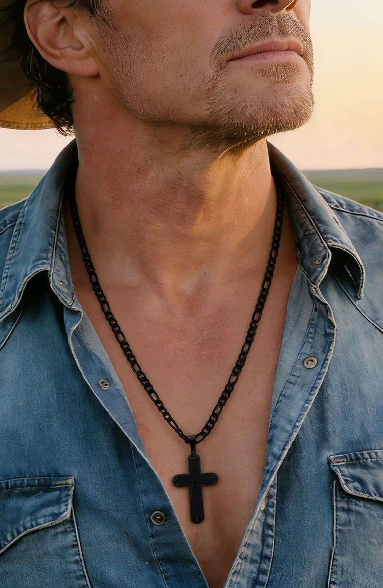 EDFORCE Men's Cross Pendant Necklace, Alternate, color, Black