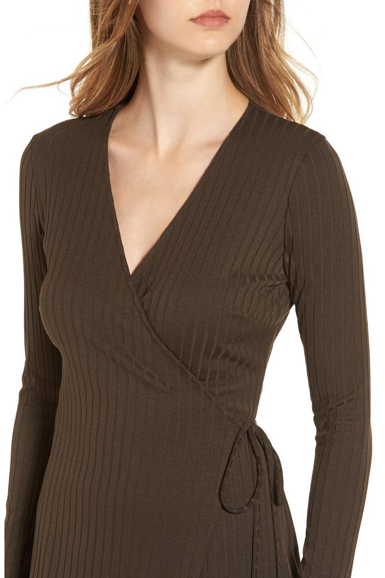 ASTR Rib Knit Wrap Dress, Alternate, color, OLIVE