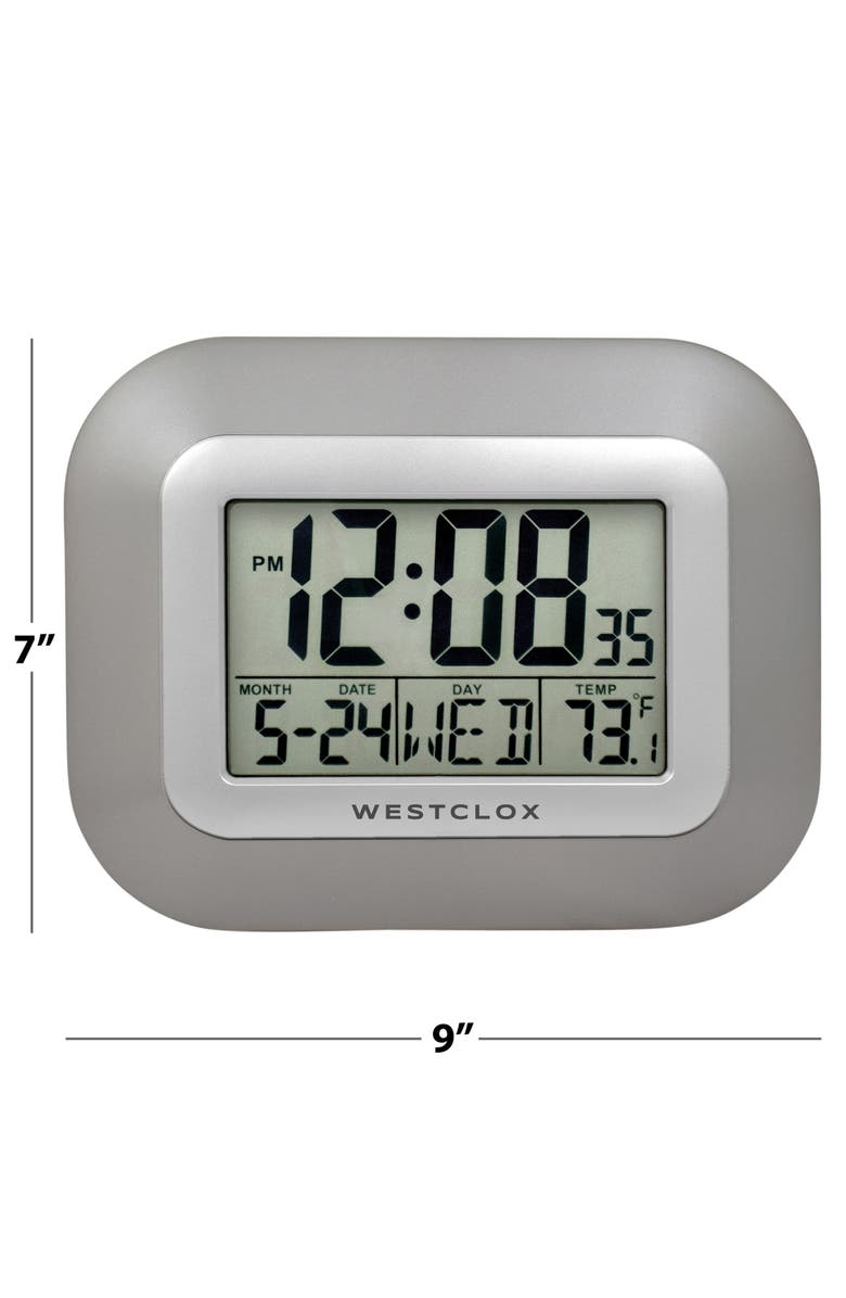 Westclox Digital LCD Wall Clock, Alternate, color, Silver
