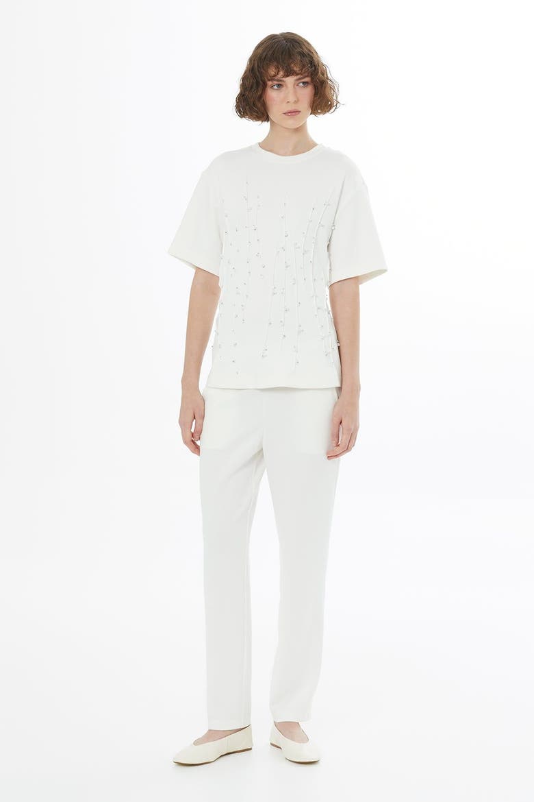 Ecru Embroidered Detail T-Shirt, Main, color, Ivory