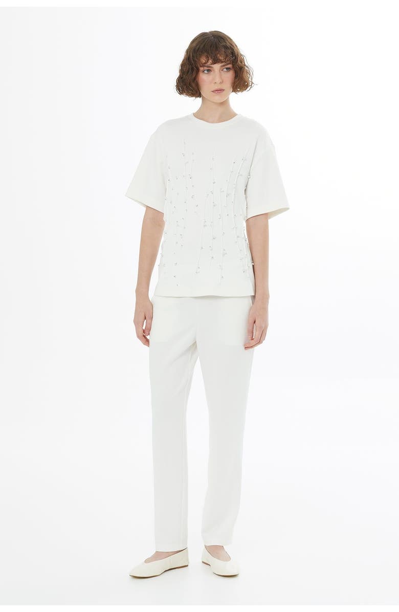 Gizia Ecru Embroidered Detail T-Shirt, Main, color, Ivory