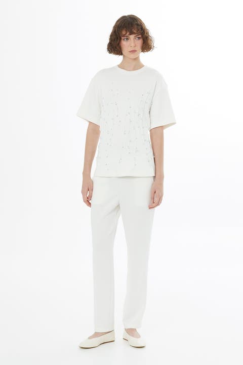 Ecru Embroidered Detail T-Shirt