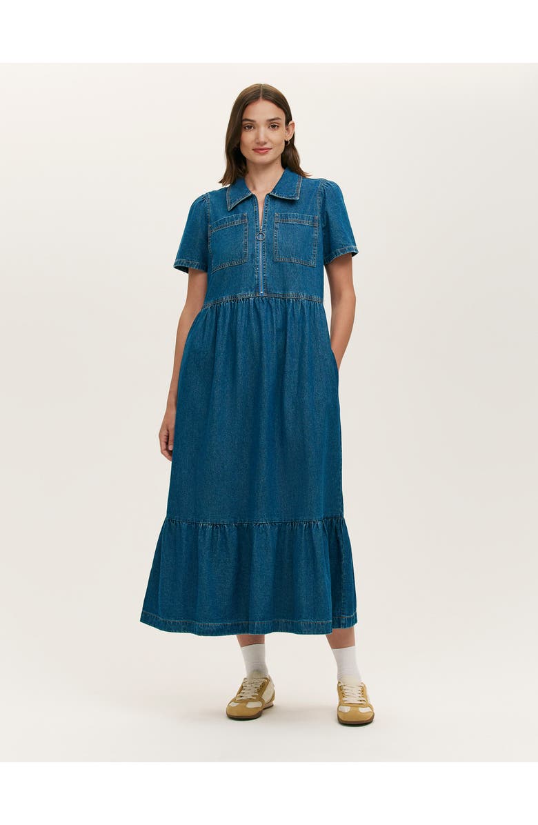 Finery London Tania Denim Midi Shirt Dress, Main, color, Mid Blue