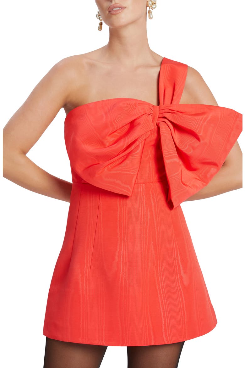 Bella Bow One-Shoulder Minidress, Alternate, color, FIRE RED