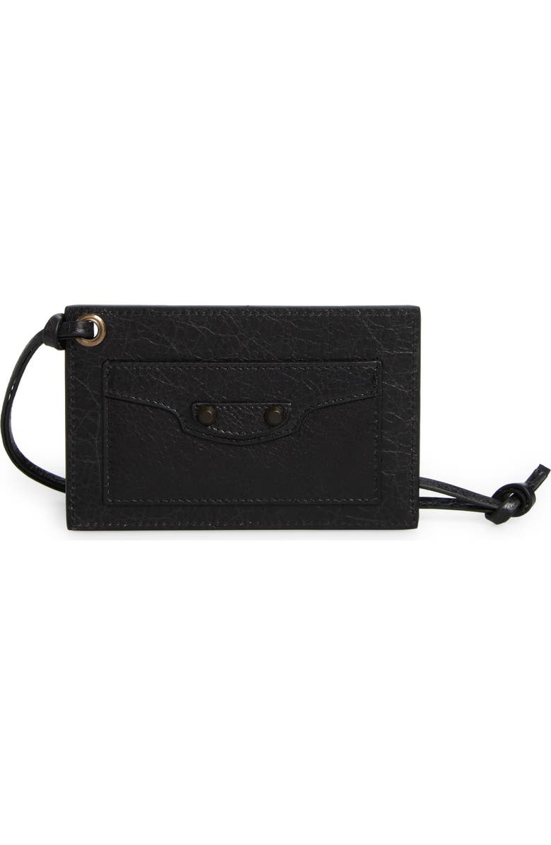 Balenciaga Le City Crackled Leather Card Holder Bag Charm, Main, color, 1000 Black