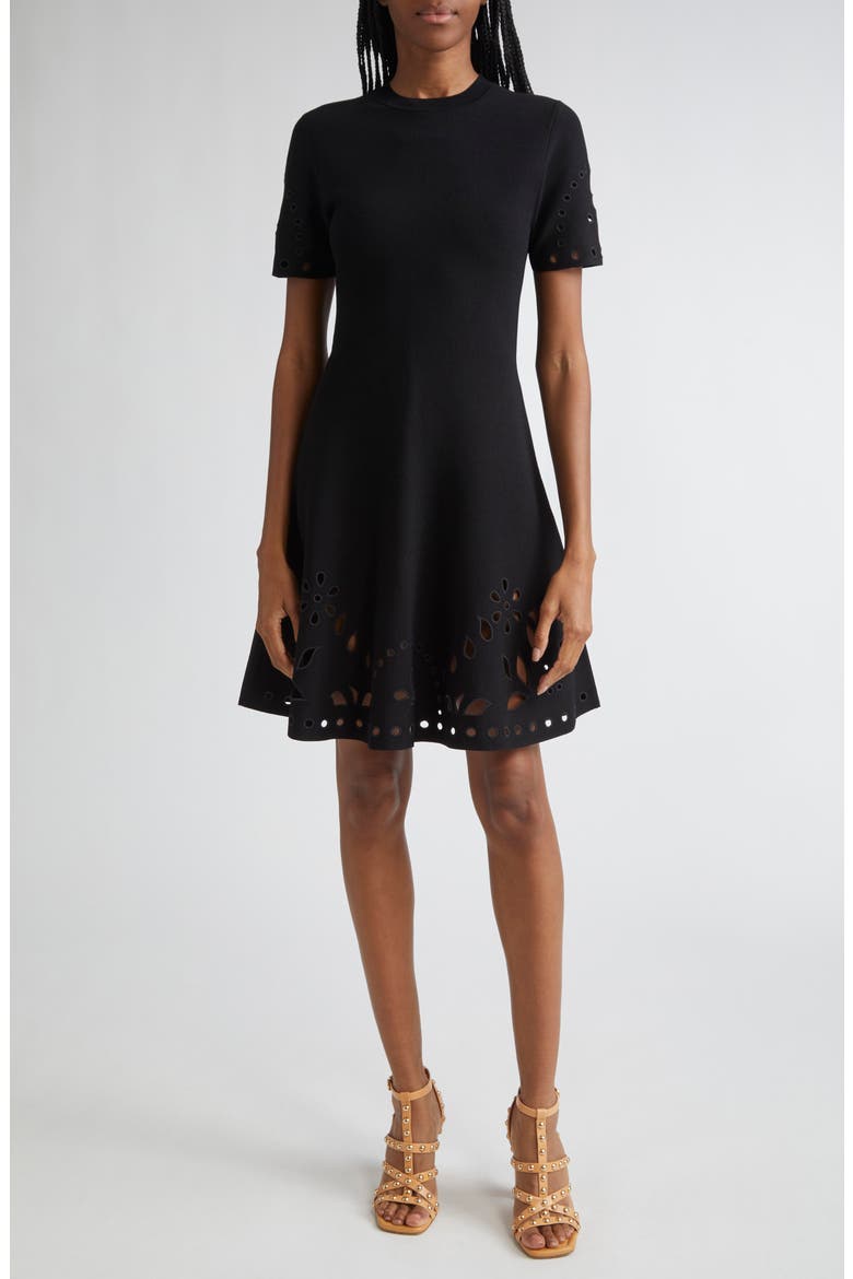 Fanna Eyelet Detail Knit Minidress, Main, color, NOIR