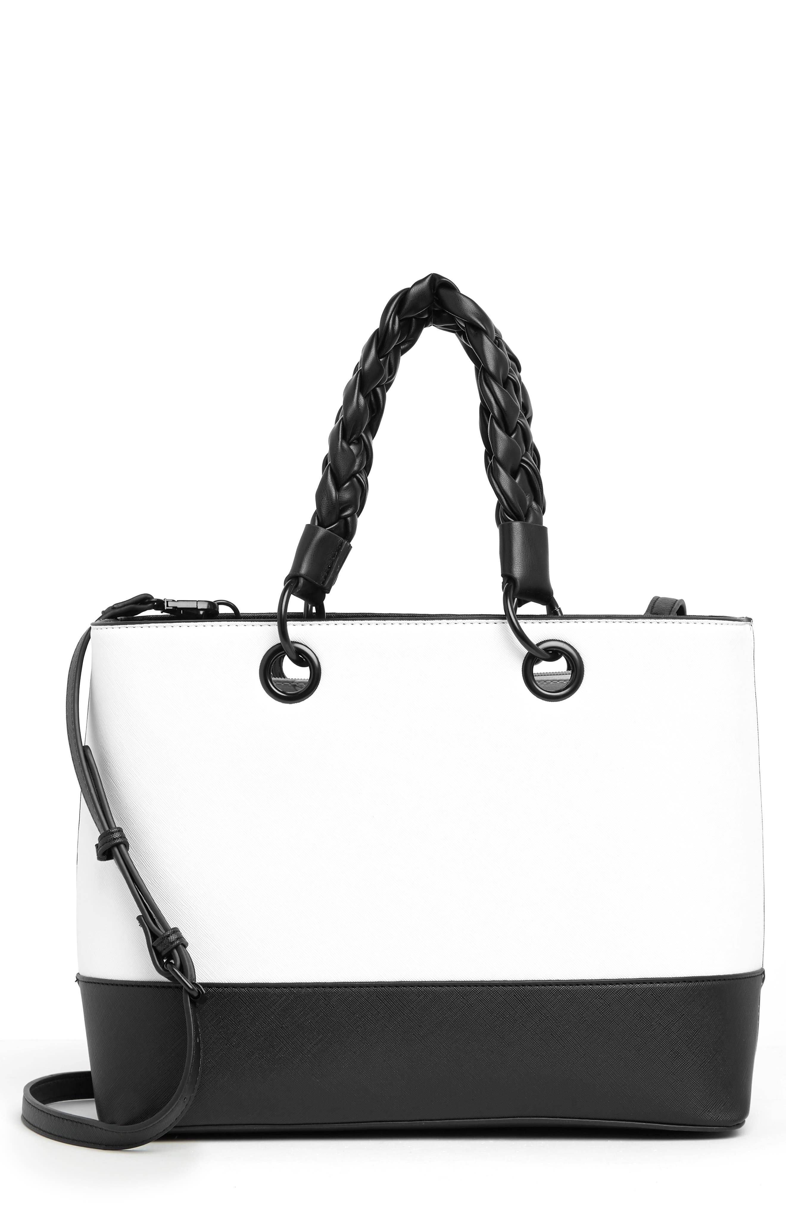 Betsey Johnson Braided Top Handle Tote Bag, Main, color, 