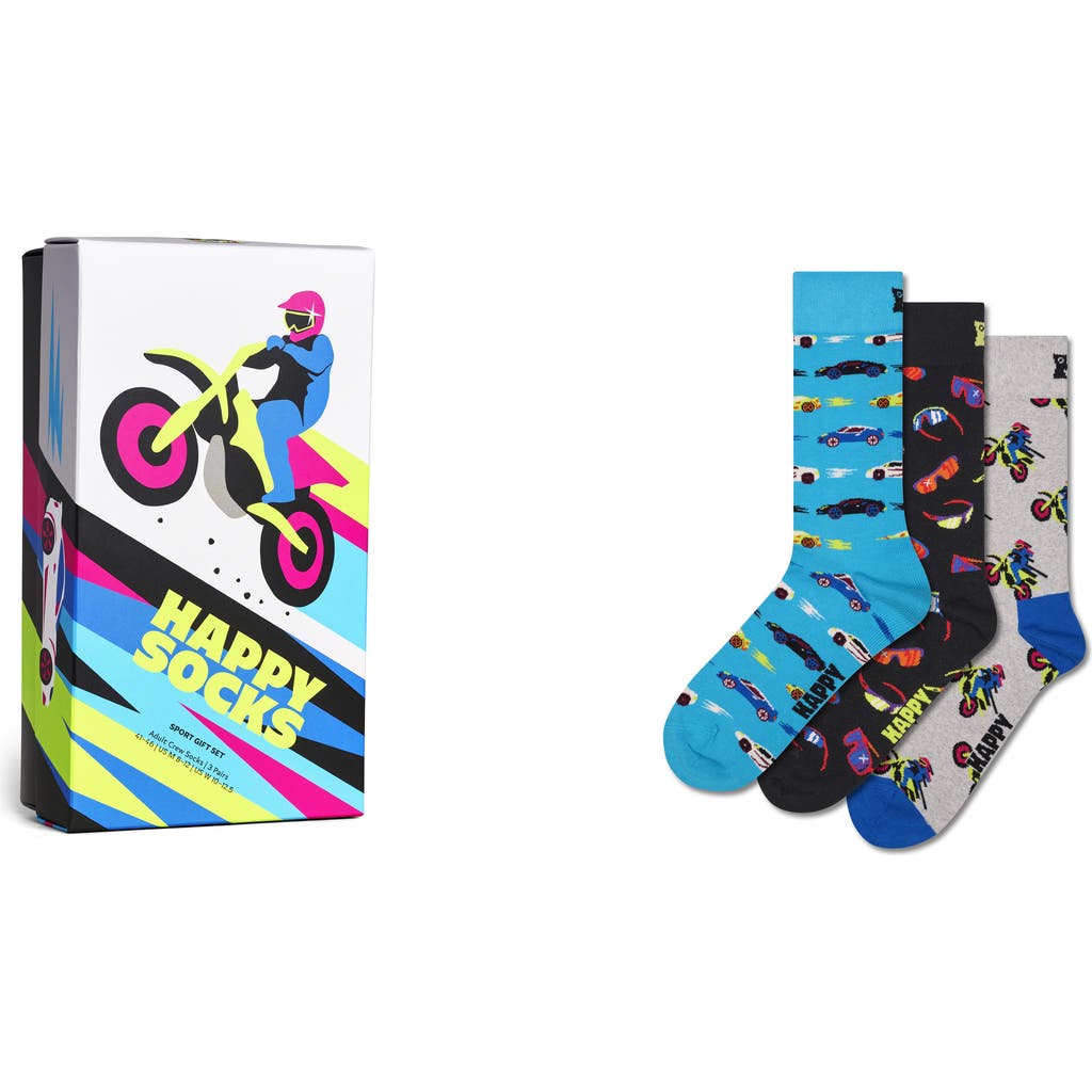 Happy Socks Assorted 3-pack Fast Sports Cotton Blend Socks Gift Box In Multi