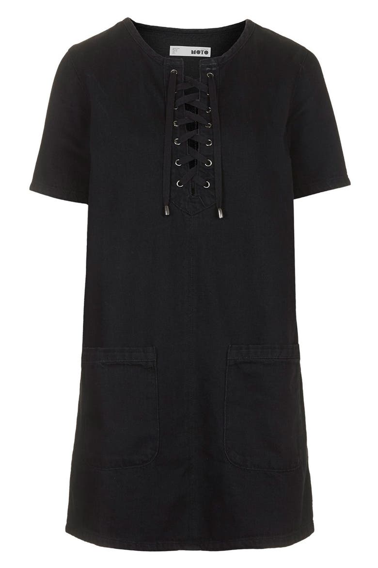 Moto Lace Up Shirtdress, Alternate, color, BLACK