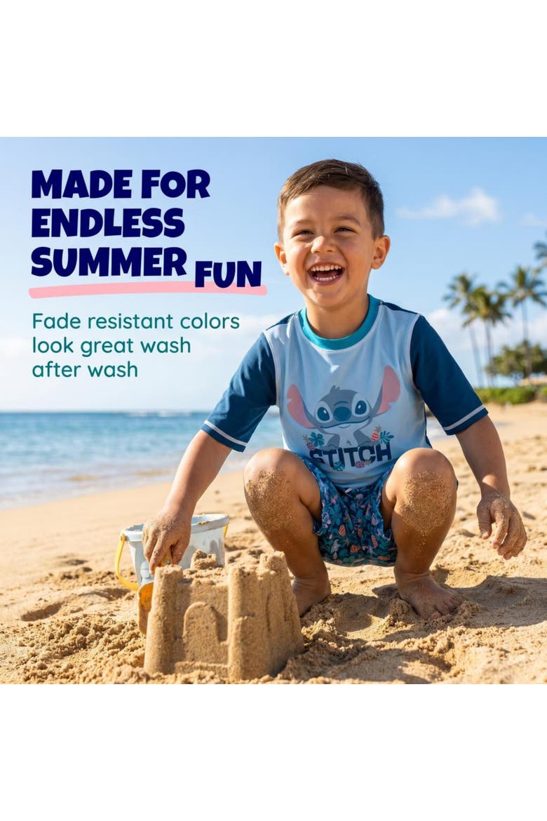 Lilo & Stitch Swimwear 2-Piece Rash Guard and Swim Trunks Set, Alternate, color, Stitch Navy Blue