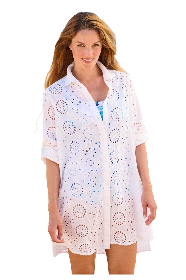 Eyelet Cover-Up Shirt, Main, color, WHITE