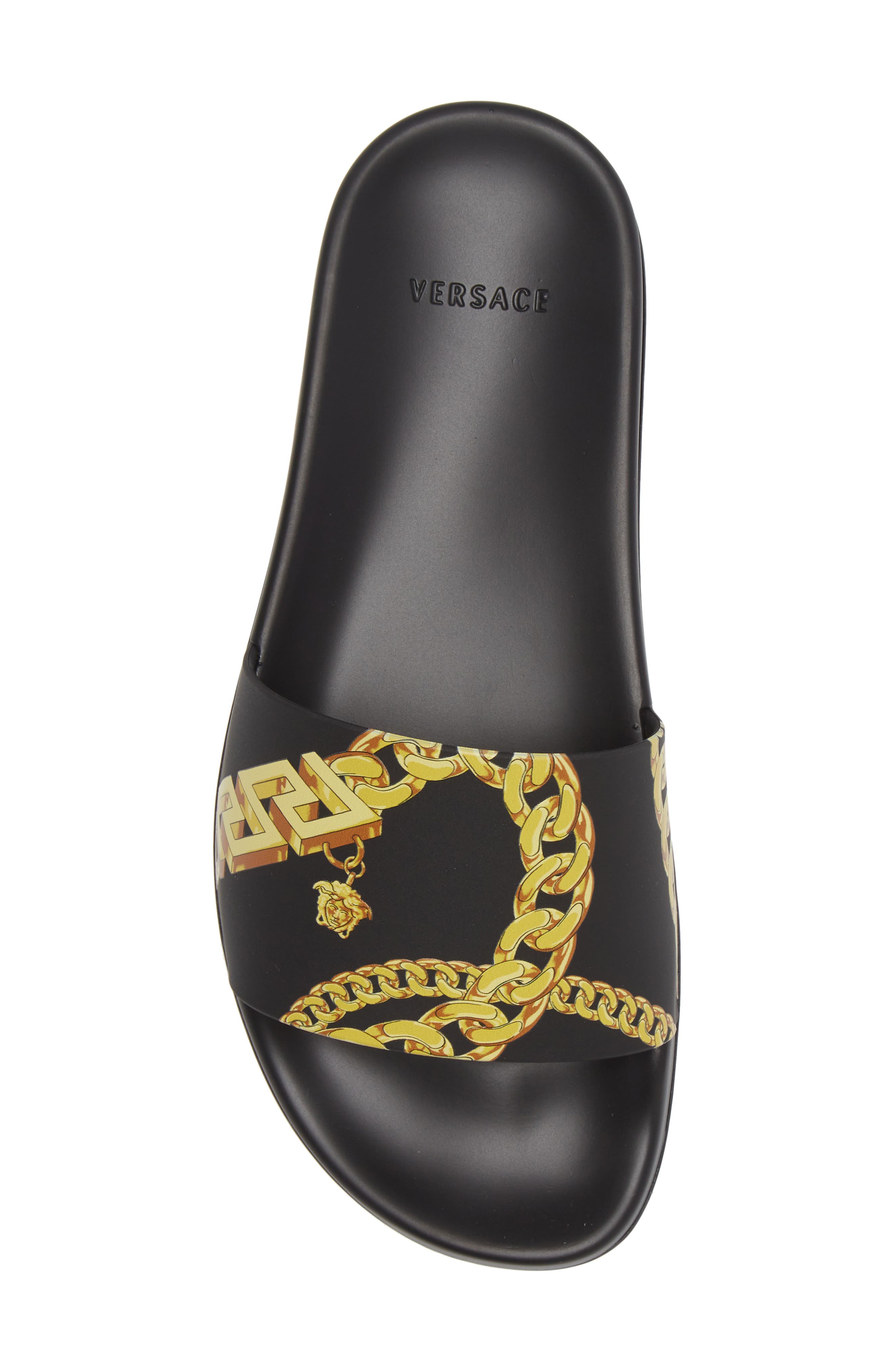 Versace Chain Print Slide Sandal, Alternate, color, 