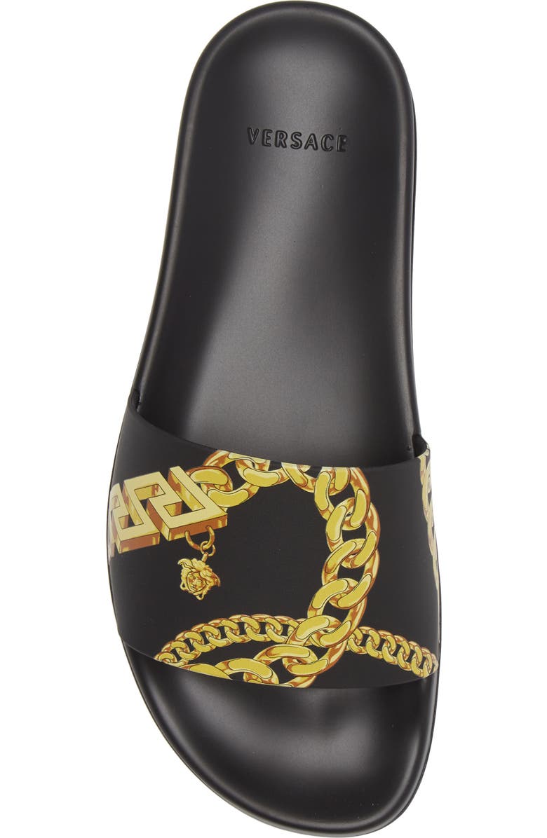 Versace Chain Print Slide Sandal, Alternate, color,