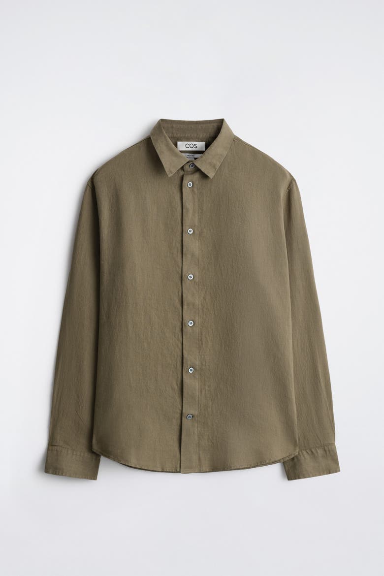 Relaxed Linen Shirt, Alternate, color, DARK GREEN