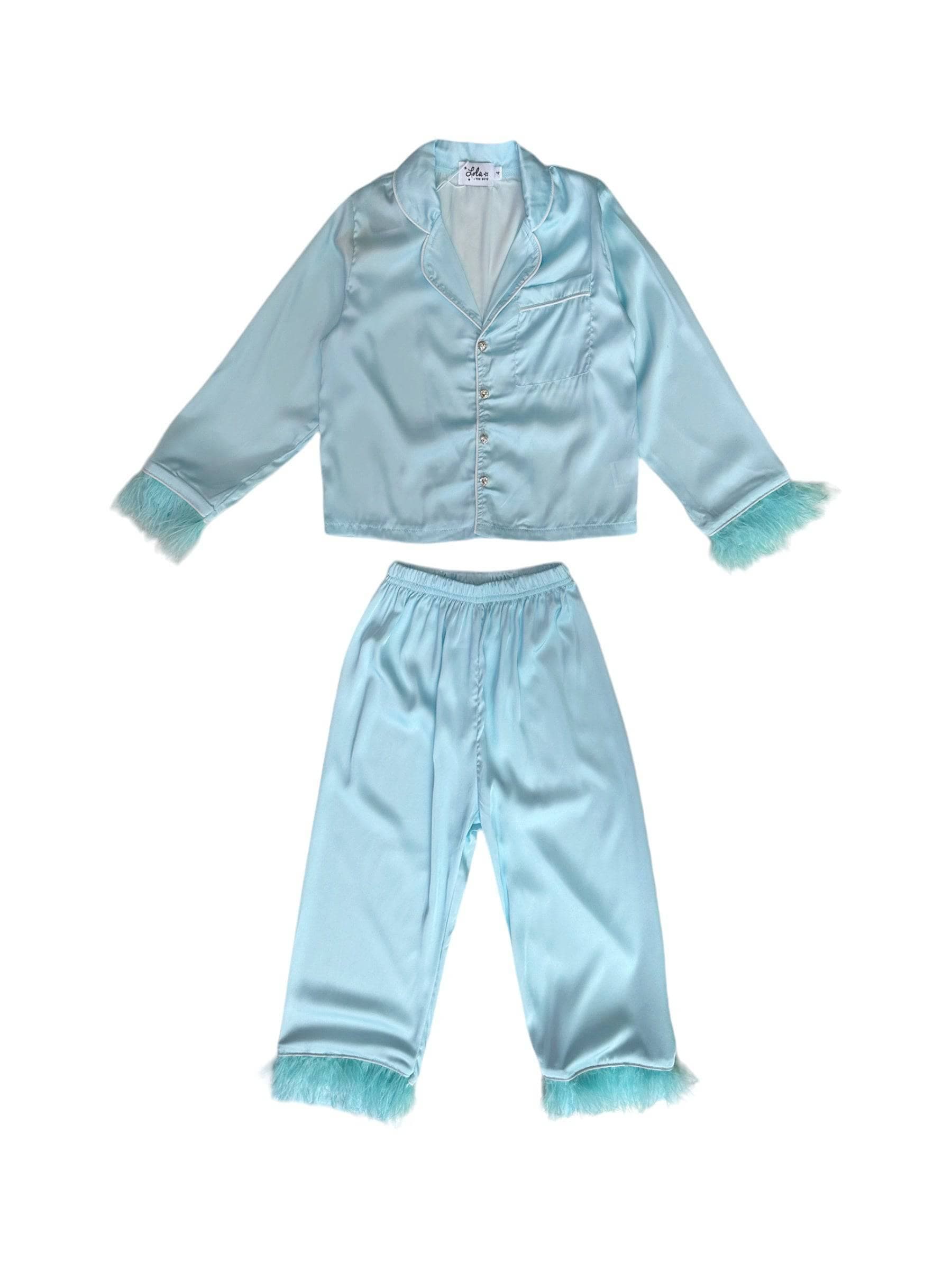 Lola + The Boys Sky Feather Silk Set in Light Blue 