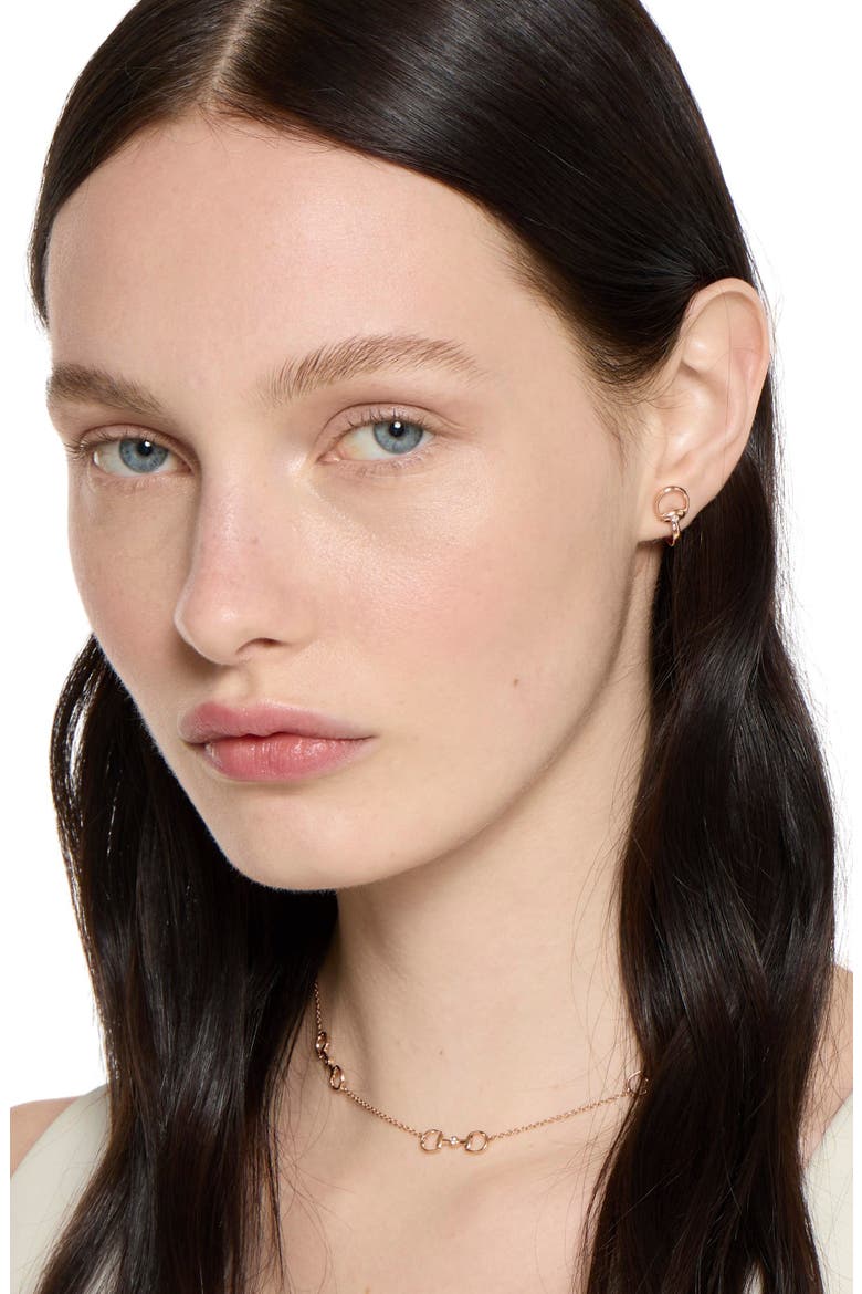 Horsebit Diamond Hoop Earrings, Alternate, color, ROSE GOLD